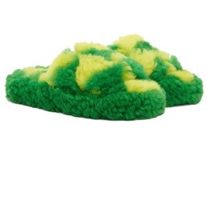 BOTTEGA VENETA 🍋💚RESORT TEDDY SHEARLING SLIDES Yellow & Green